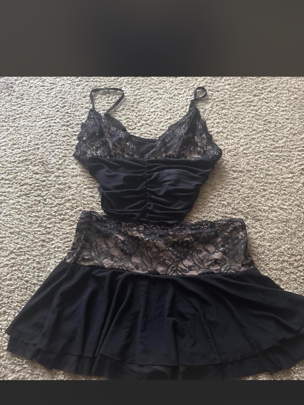 Fashion Nova Black Lace Camisole & Skirt Set